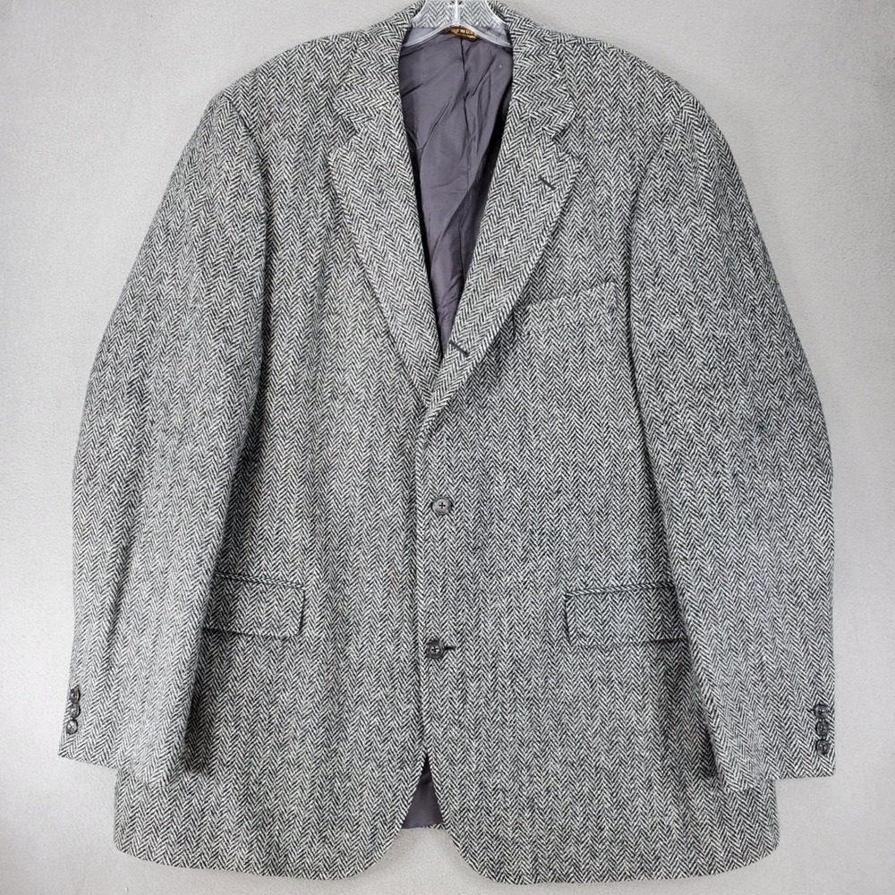 Southwick O'Connells Harris Tweed Blazer Mens 48XL Grey Herringbone Wool USA